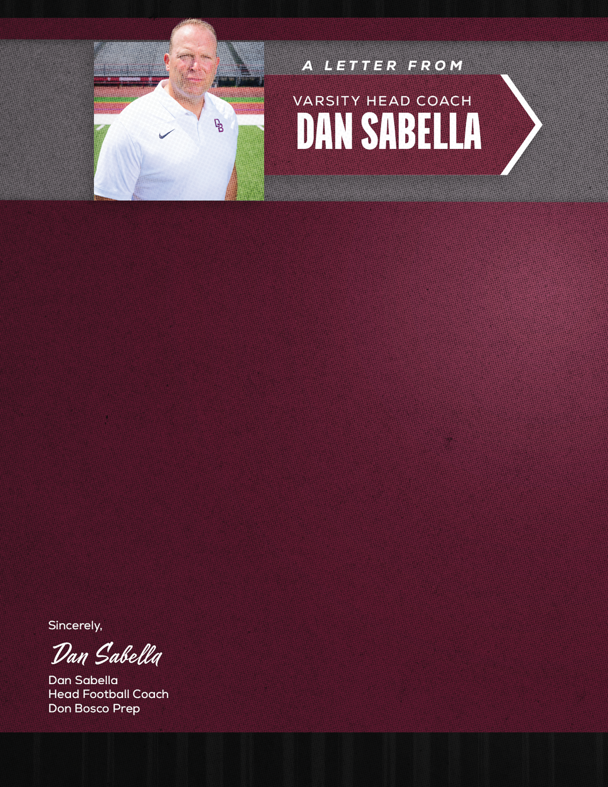 A letter from a football coach. Description generated by AI