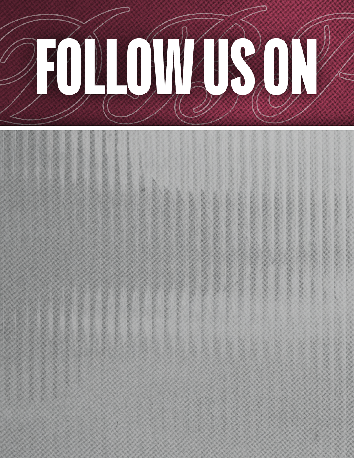A gray and white poster with the words “Follow Us On" written in white. Description generated by AI