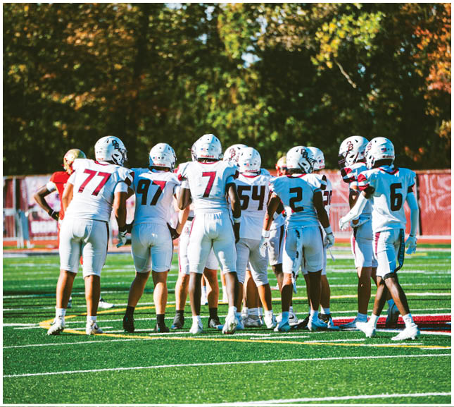 A football player wearing a blue and red jersey. Description generated by AI