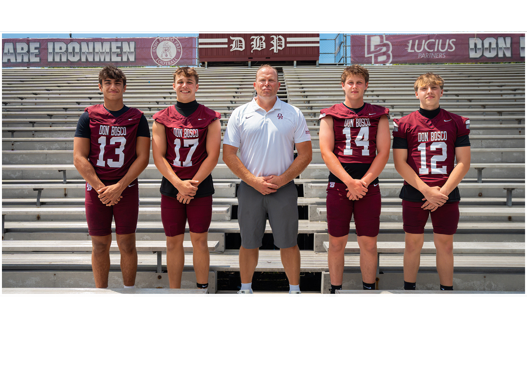 Left to right: Pierro, Schoen, Coach Sabella, Haines, Actisdano,QUARTERBACK