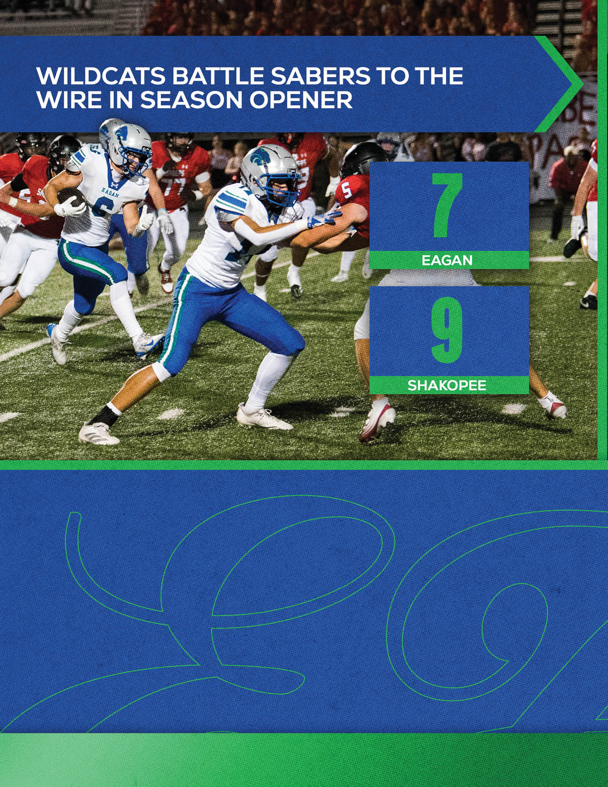A football player is running with the number 14 on his jersey. Description generated by AI