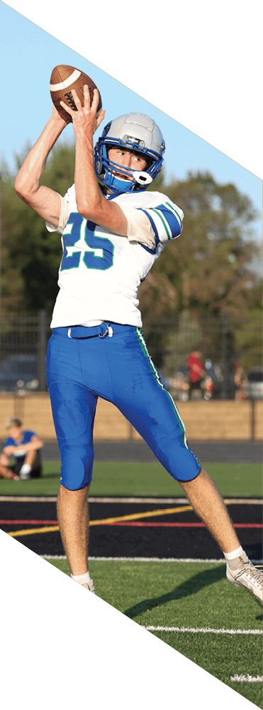 Two young men wearing football uniforms and making hand gestures. AI generated content