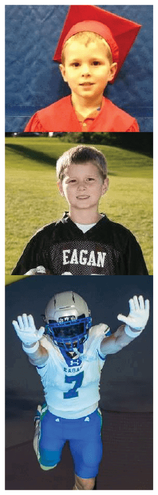 A football player wearing a blue and red jersey. Description generated by AI