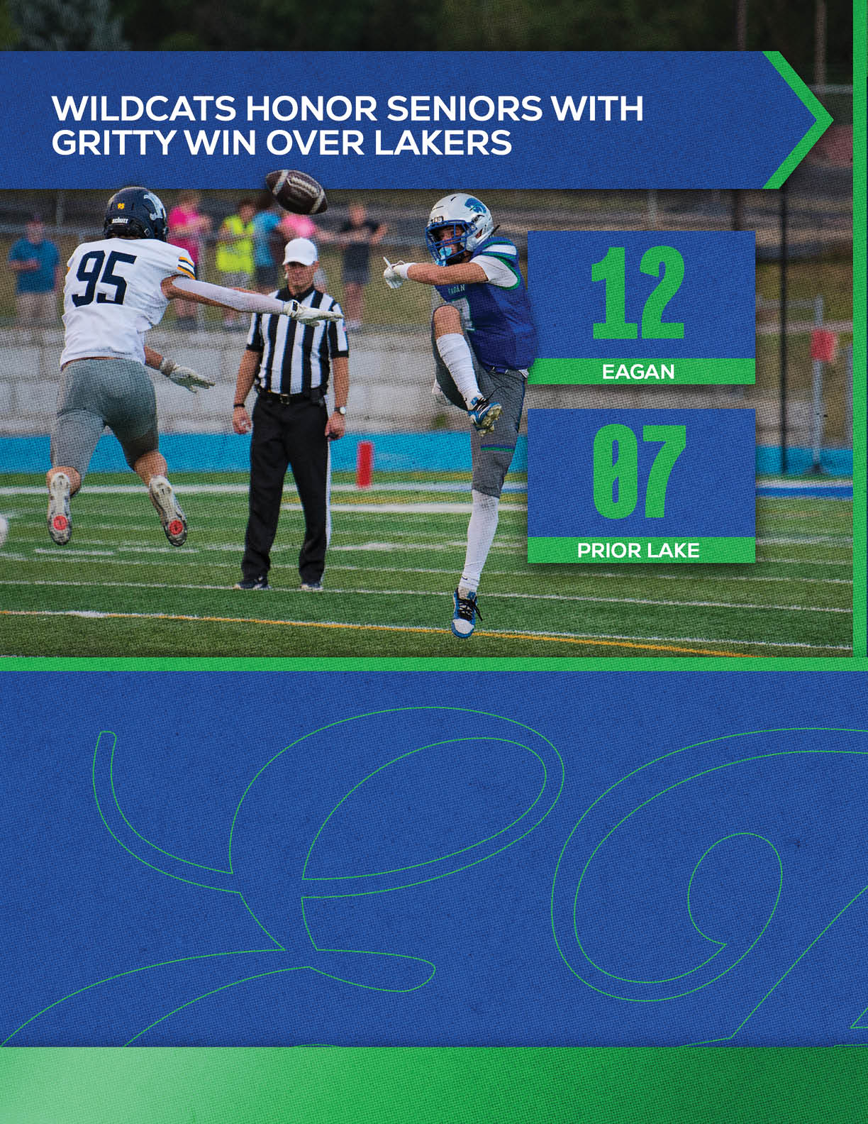 A football player is running with the number 14 on his jersey. Description generated by AI