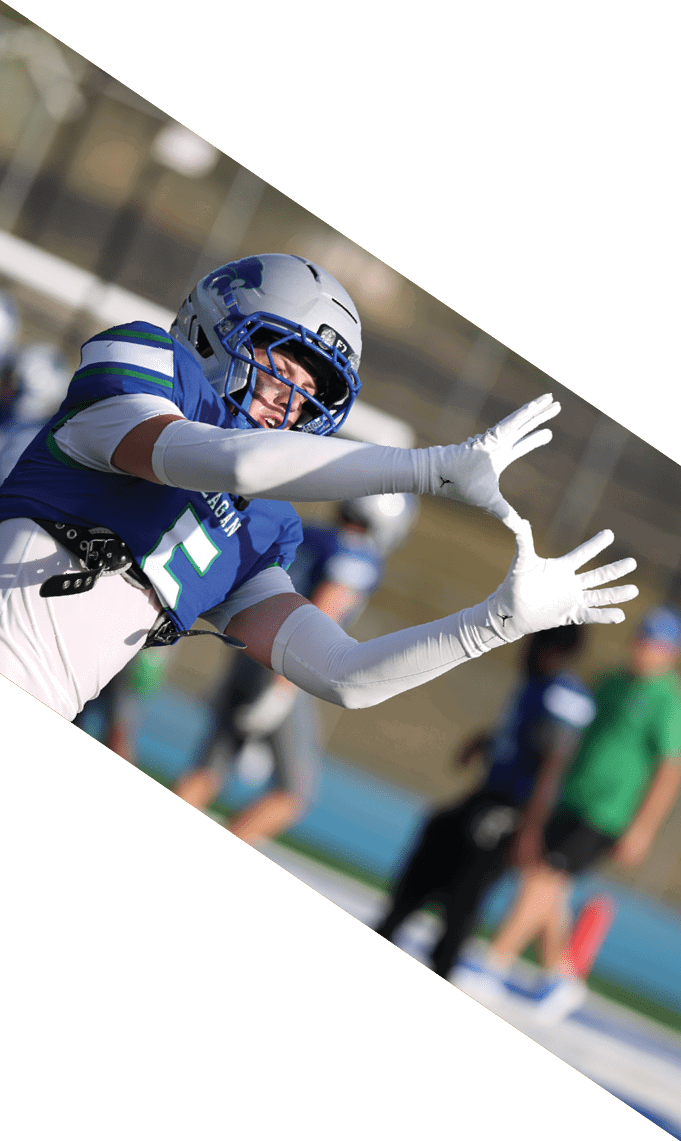 Three men wearing football uniforms are posing for a picture. AI generated content
