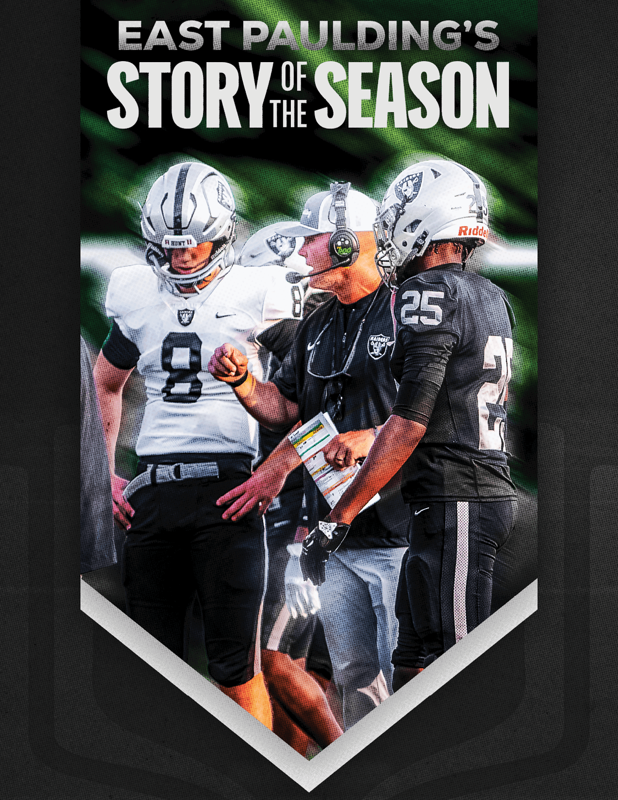 A group of football players huddled together. Description generated by AI