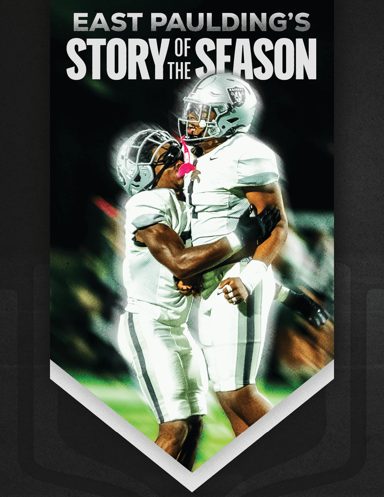 A group of football players huddled together. Description generated by AI
