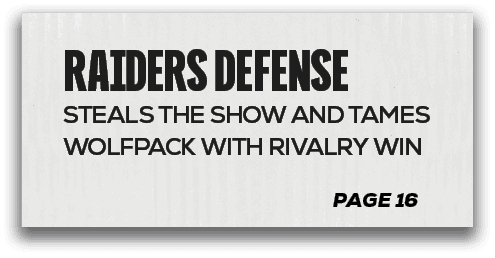 page 16,raiders defense steals the show and tames wolfpack with rivalry wi