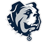 A stylized navy blue and white fish head facing right on a green oval background. Description generated by AI