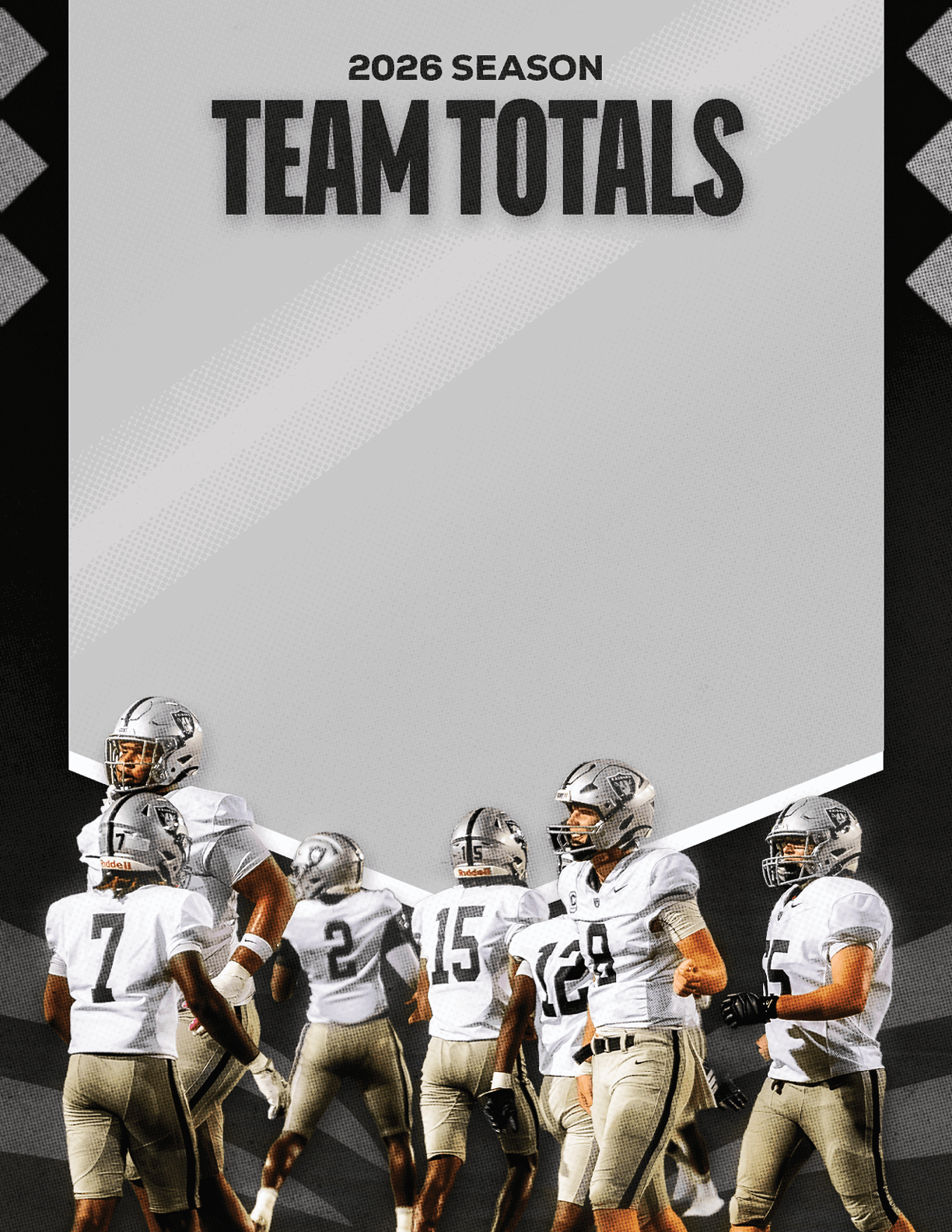 A group of football players standing on a field. Description generated by AI