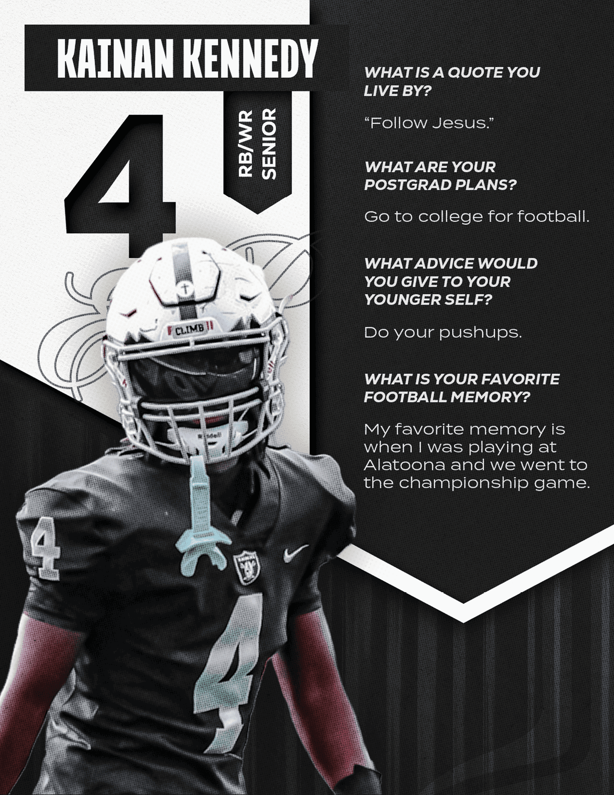 A football player wearing a blue and red jersey with the number 15 on it. Description generated by AI