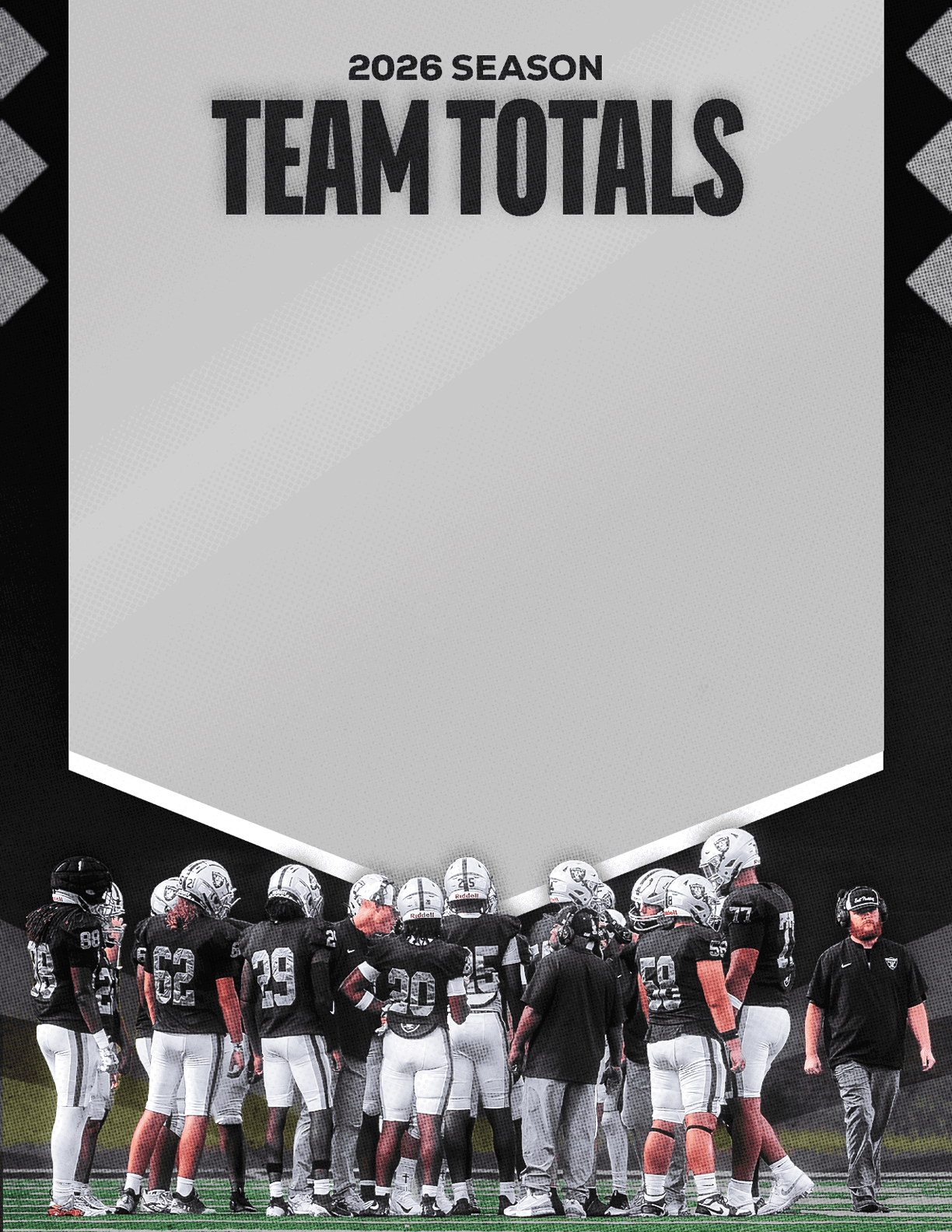 A group of football players standing on a field. Description generated by AI