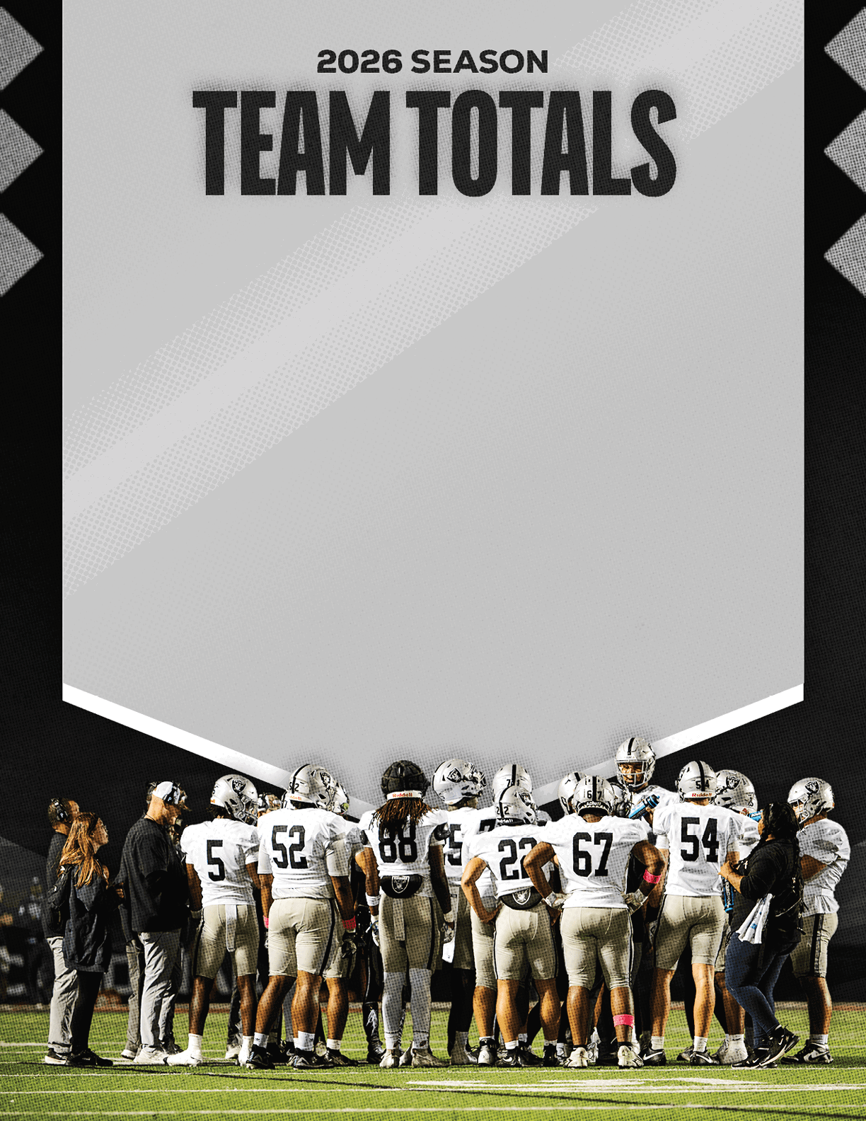 A group of football players standing on a field. Description generated by AI