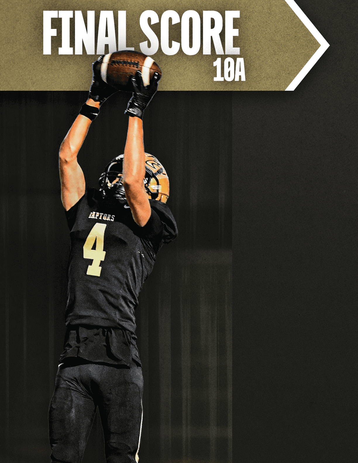 A football player with a white helmet and blue jersey. Description generated by AI
