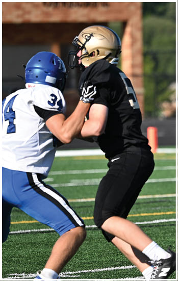 A football player running on the field. Description generated by AI
