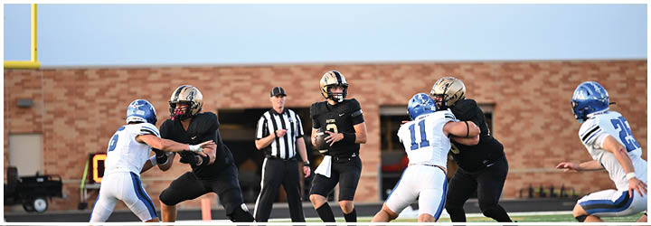 A group of football players on a field. Description generated by AI