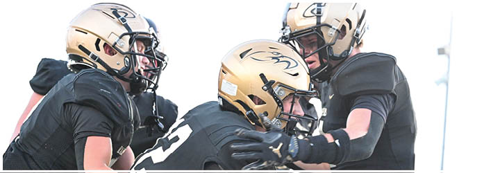 A group of football players on a field. Description generated by AI