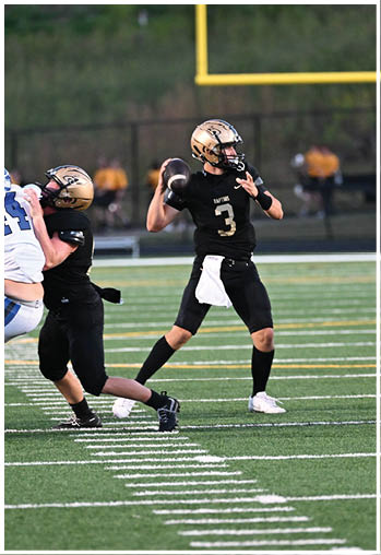A football player running on the field. Description generated by AI
