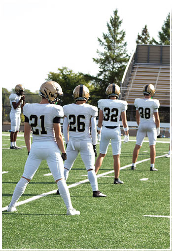 A football player running on the field. Description generated by AI