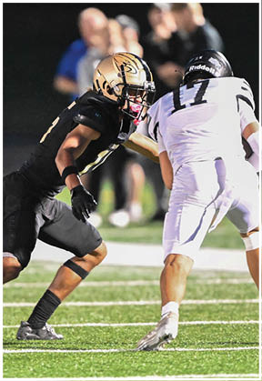 A football player running on the field. Description generated by AI
