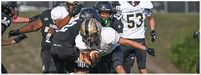 A group of football players on a field. Description generated by AI