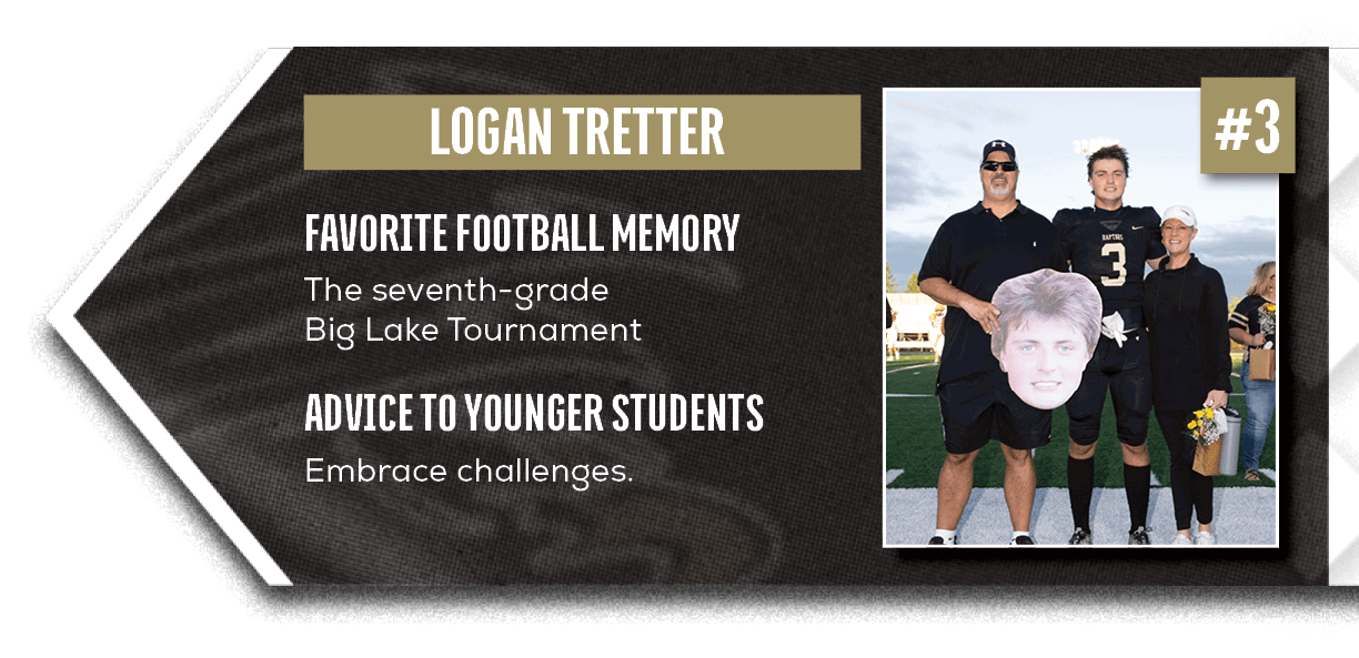 Embrace challenges.,The seventh grade Big Lake Tournament,ADVICE TO YOUNGER STUDENTS,FAVORITE FOOTBALL MEMOR
