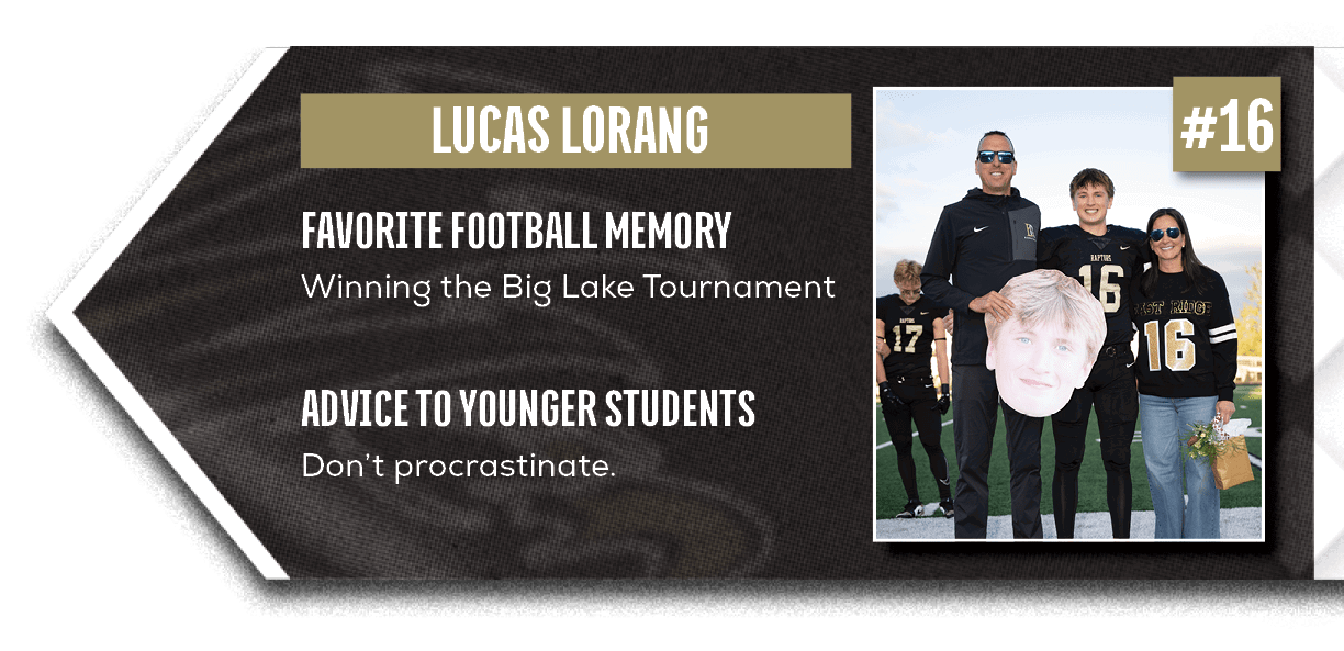 Don’t procrastinate.,Winning the Big Lake Tournament,ADVICE TO YOUNGER STUDENTS,FAVORITE FOOTBALL MEMOR