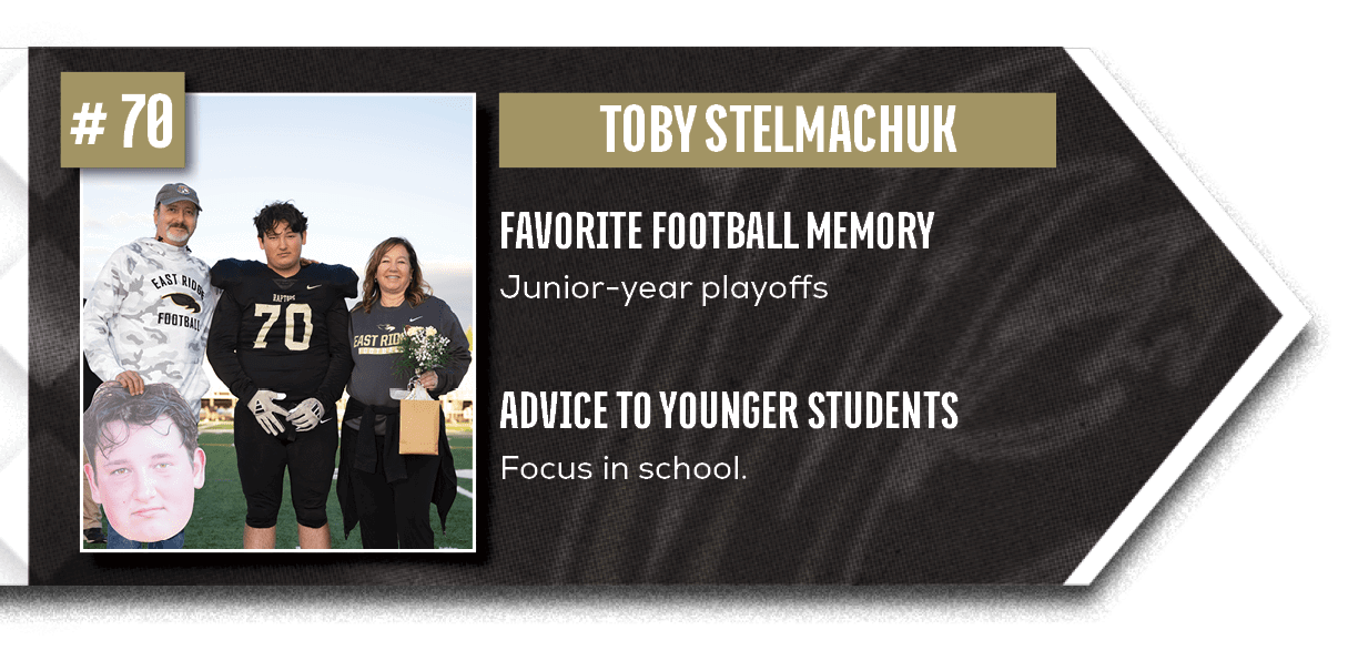 Focus in school.,Junior year playoffs,ADVICE TO YOUNGER STUDENTS,FAVORITE FOOTBALL MEMOR