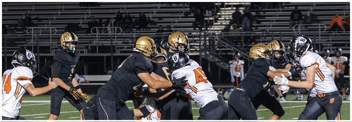 A group of football players on a field. Description generated by AI