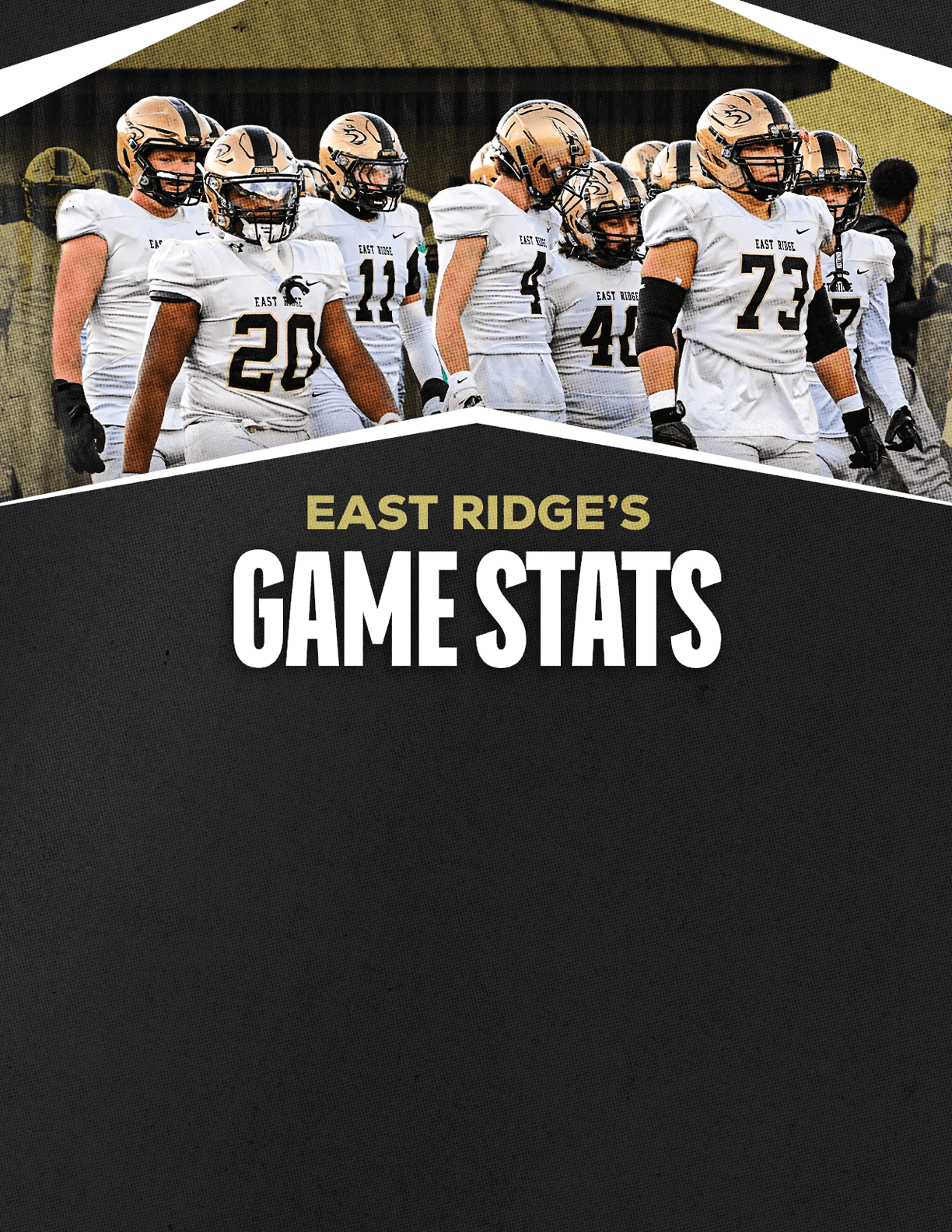 A gold colored sign that says “Mountain Vista's Game Stats". Description generated by AI