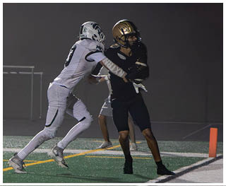 A football player running on the field. Description generated by AI