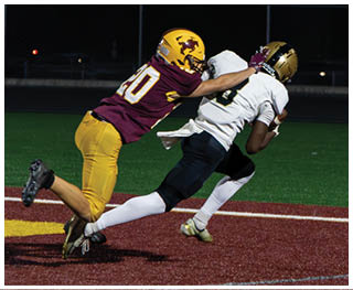 A football player running on the field. Description generated by AI