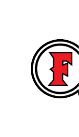 A bold red letter F is centered inside two concentric black circles with two stylized feathers attached to the right side. Description generated by AI