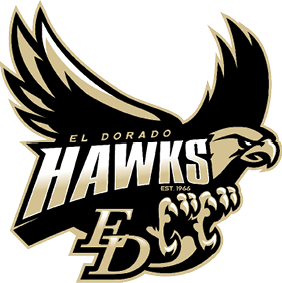 A stylized hawk with outstretched wings clutching the letters “ED" with the text "El Dorado Hawks" and "Est. 1966" integrated into the design. Description generated by AI