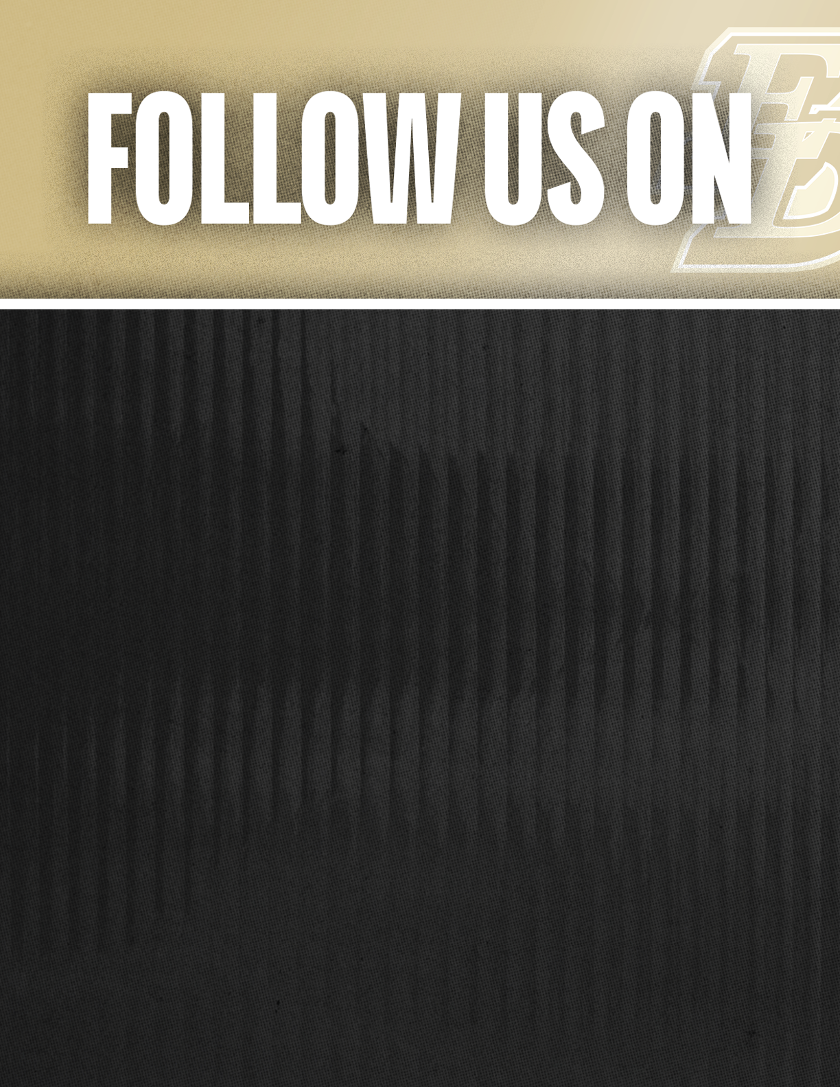 Follow us on social media with icons for Facebook, Twitter, Instagram, and YouTube displayed below the text. Description generated by AI