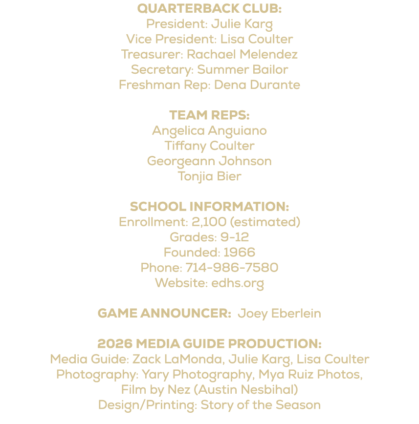 Quarterback Club: President: Julie Karg Vice President: Lisa Coulter Treasurer: Rachael Melendez Secretary: Summer Ba...