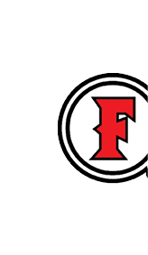 A bold red letter F is centered inside two concentric black circles with two stylized feathers attached to the right side. Description generated by AI
