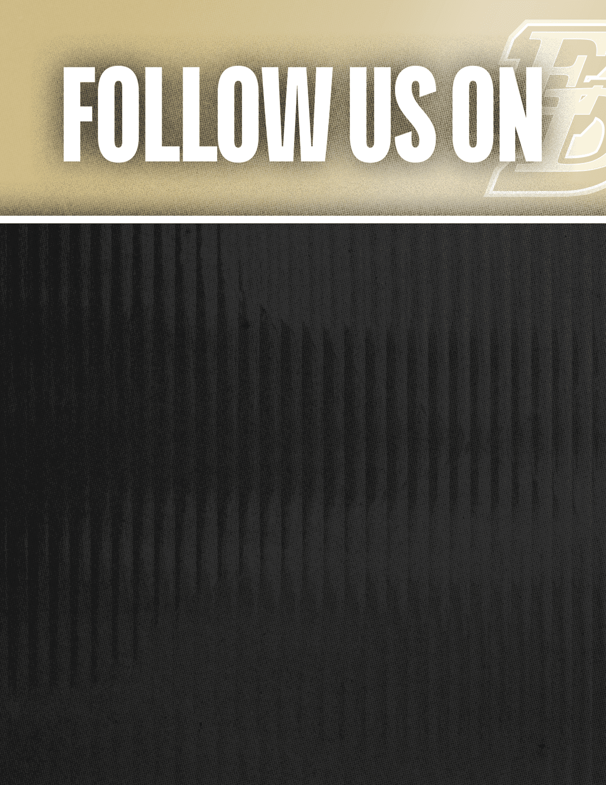 Follow us on social media with icons for Facebook, Twitter, Instagram, and YouTube displayed below the text. Description generated by AI
