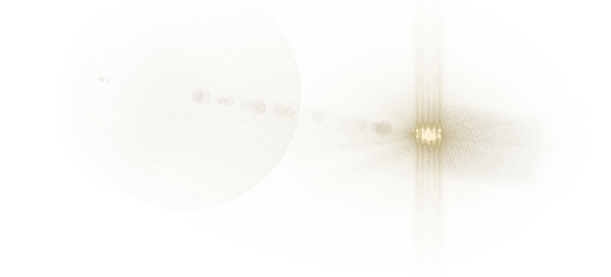 A bright, glowing light source with radiating lines and a faint, large circular shape on a white background. Description generated by AI