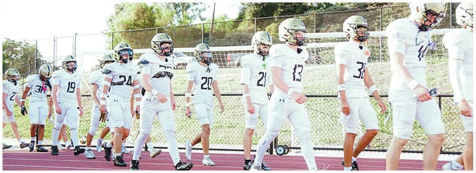A group of football players on a field. Description generated by AI