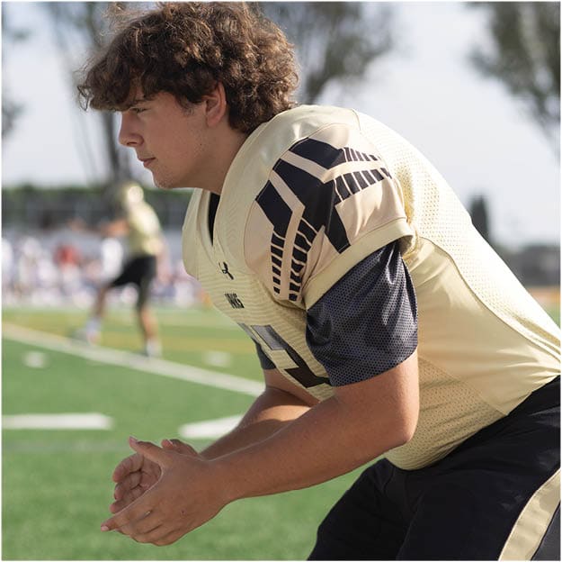 A group of football players celebrating a touchdown. Description generated by AI