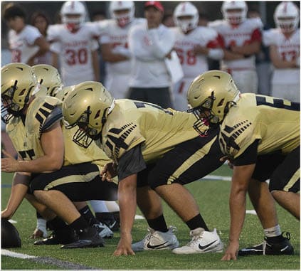 A group of football players on a field. Description generated by AI