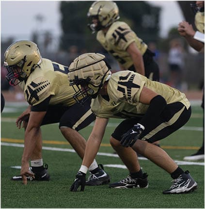 A group of football players celebrating a touchdown. Description generated by AI