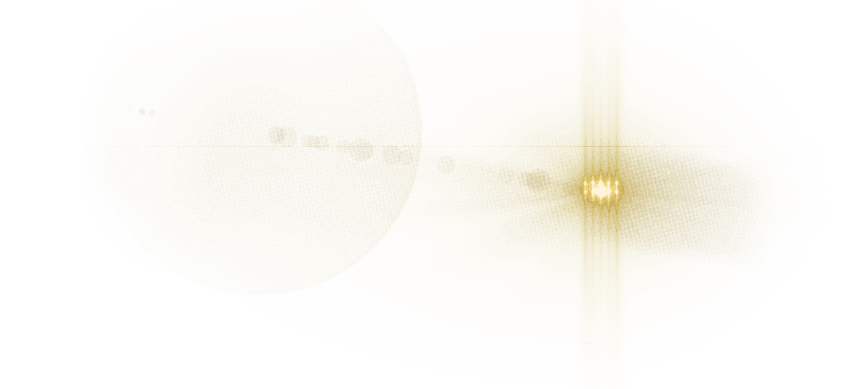 A soft, abstract composition featuring a large, faint circular shape on the left and a bright, glowing star-like pattern on the right connected by a dotted line, all in warm golden tones. Description generated by AI