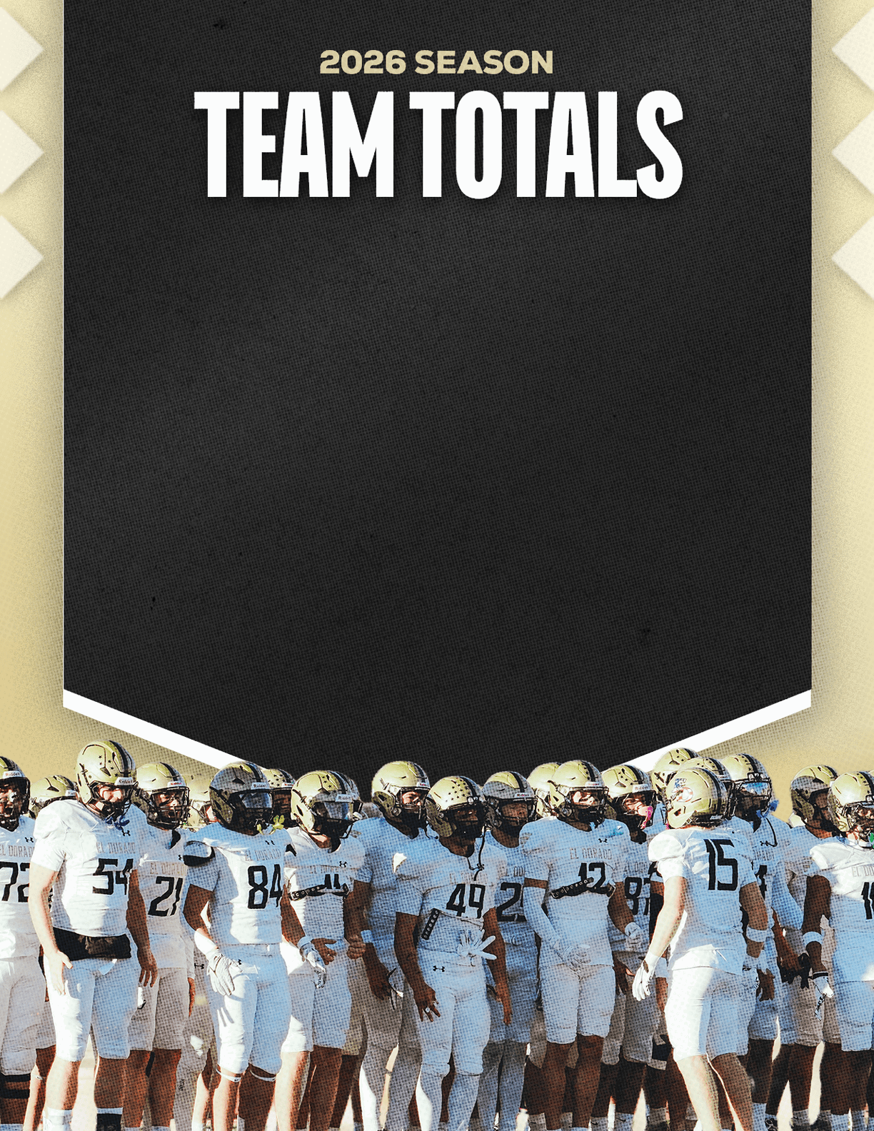 A group of football players standing on the field. Description generated by AI