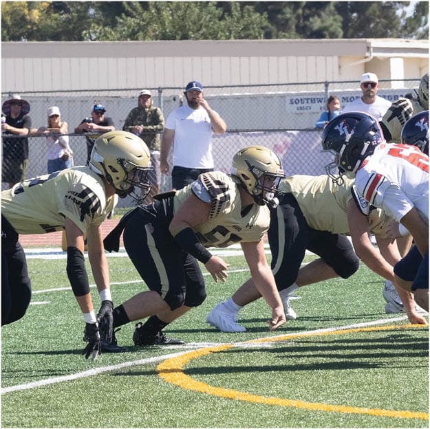 A group of football players celebrating a touchdown. Description generated by AI