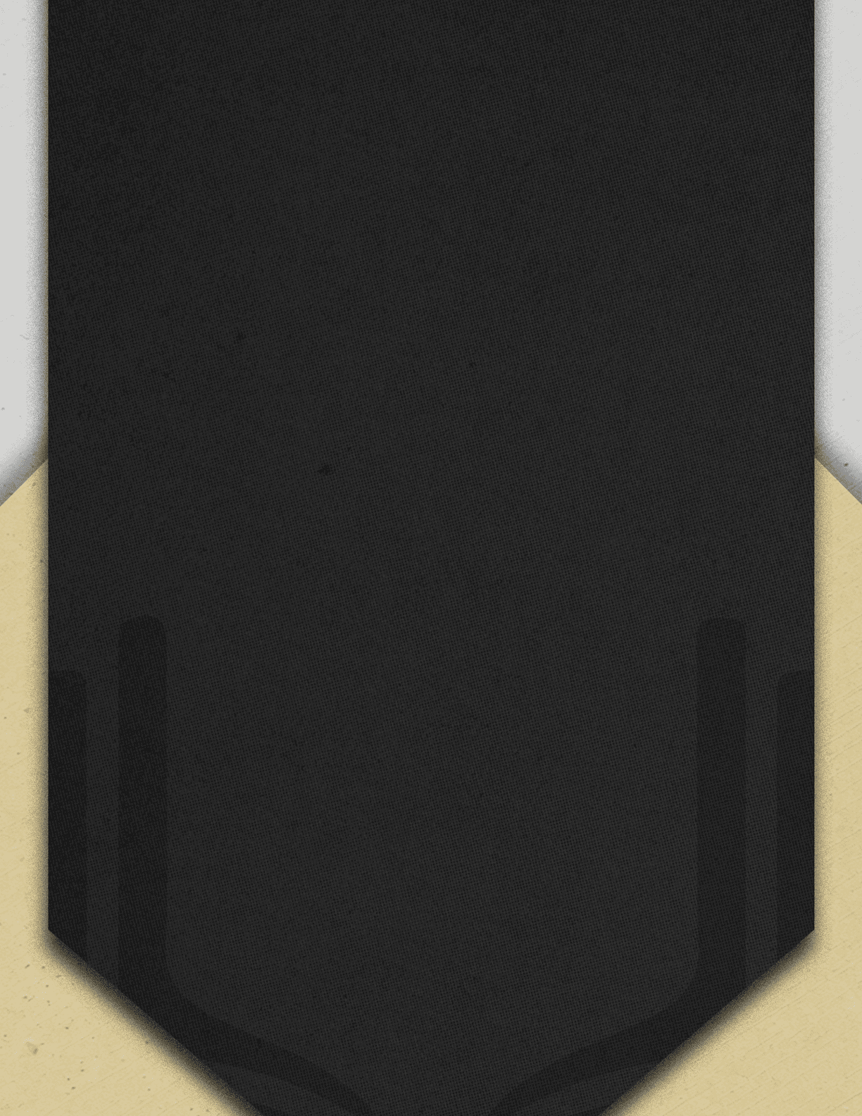 A dark geometric pattern with a central black shape featuring subtle vertical lines and a textured beige background on the sides. Description generated by AI