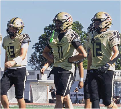 A group of football players on a field. Description generated by AI
