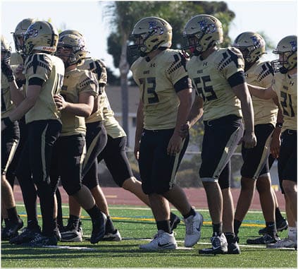 A group of football players on a field. Description generated by AI