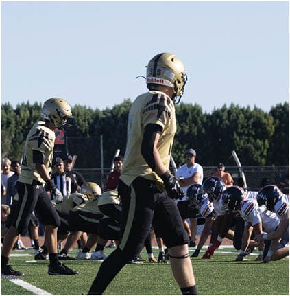 A group of football players celebrating a touchdown. Description generated by AI